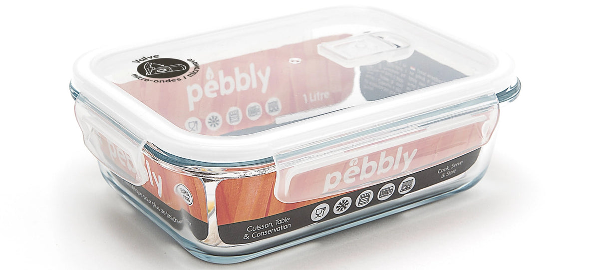 Pebbly Glas Vorratsdose m. Ventil, rechteckig 1lt in Transparent präsentiert im Onlineshop von KAQTU Design AG. Aufbewahrungsdose ist von Pebbly