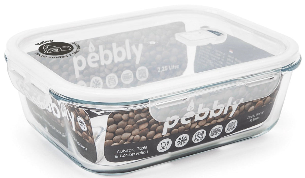 Pebbly Glas Vorratsdose m. Ventil, rechteckig 2.25lt in Transparent präsentiert im Onlineshop von KAQTU Design AG. Aufbewahrungsdose ist von Pebbly