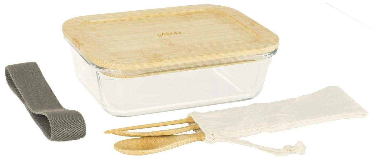 Pebbly Lunchbox m. Bambusd. 1l u. Bambusbesteck in Braun präsentiert im Onlineshop von KAQTU Design AG. Snackbox ist von Pebbly
