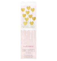 Set of 10 cake toppers golden hearts