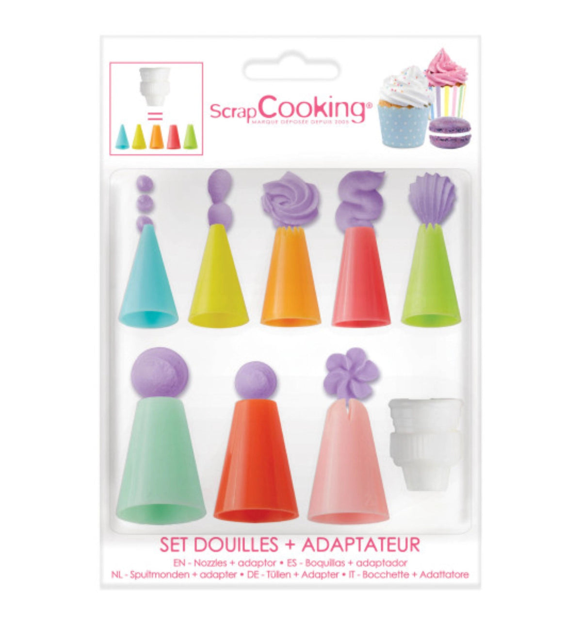 9-tlg. Set Spritztüllen mit Adapter in Mehrfarbig präsentiert im Onlineshop von KAQTU Design AG. Backutensilien ist von Scrap Cooking