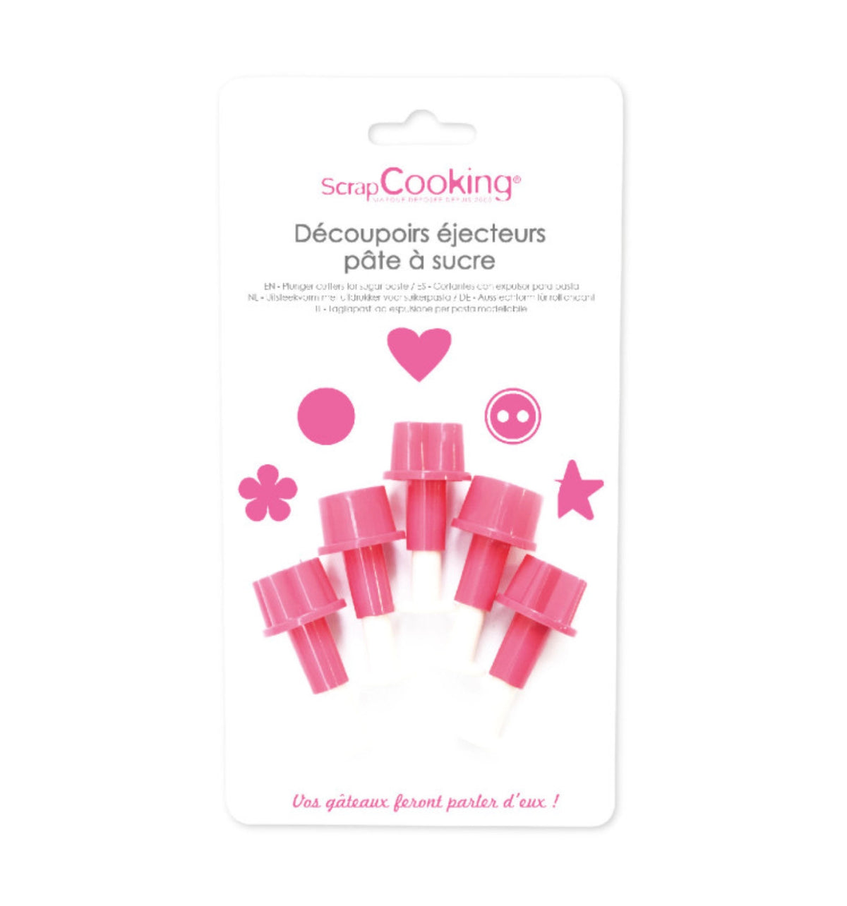 Stanzset Herz Kreis Blume Stern Knopf in Pink präsentiert im Onlineshop von KAQTU Design AG. Backutensilien ist von Scrap Cooking