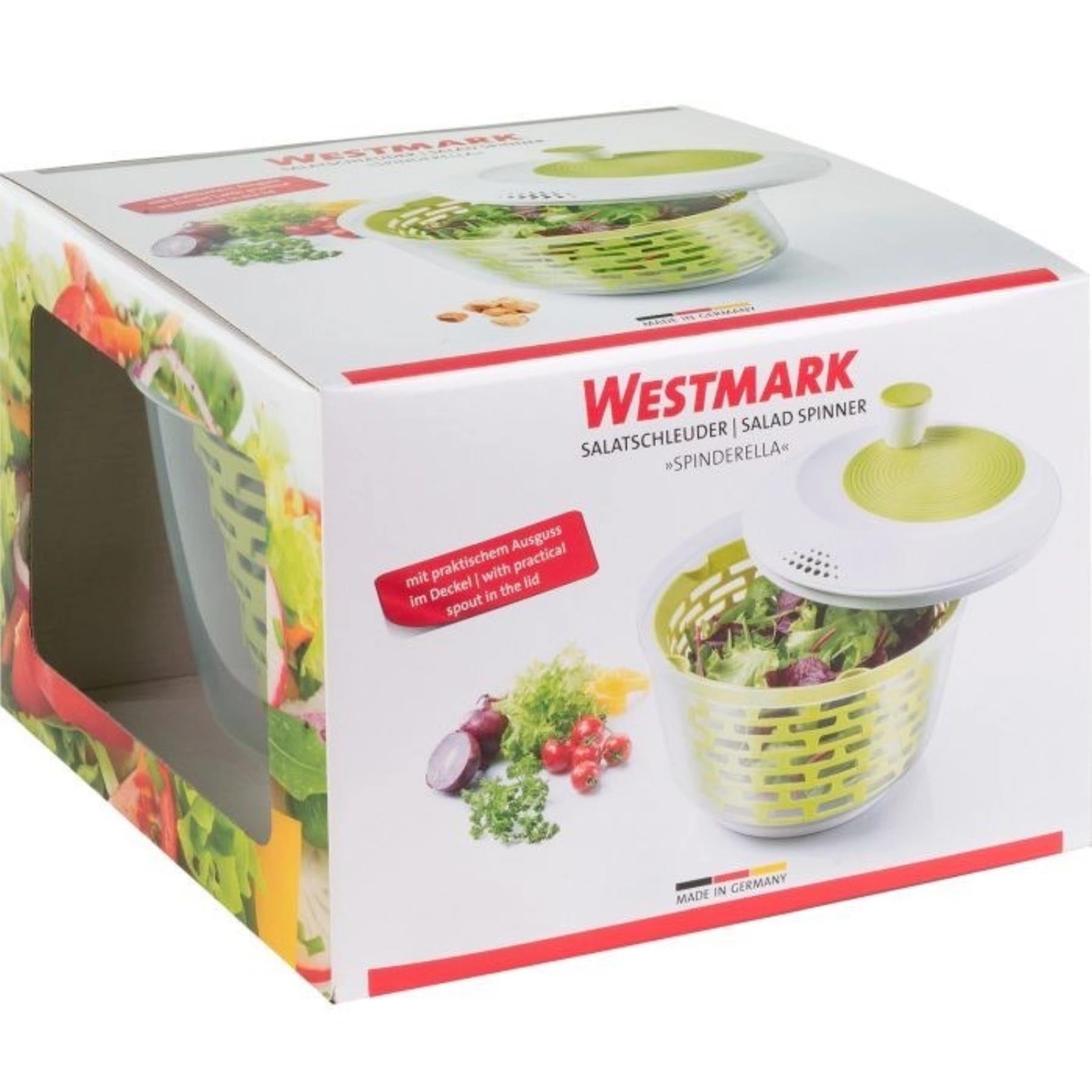 Moderne Salatschleuder Spinderella in leuchtendem Apfelgrün, 4,4 l, ideal für die mühelose Zubereitung frischer Salate und Gemüse.