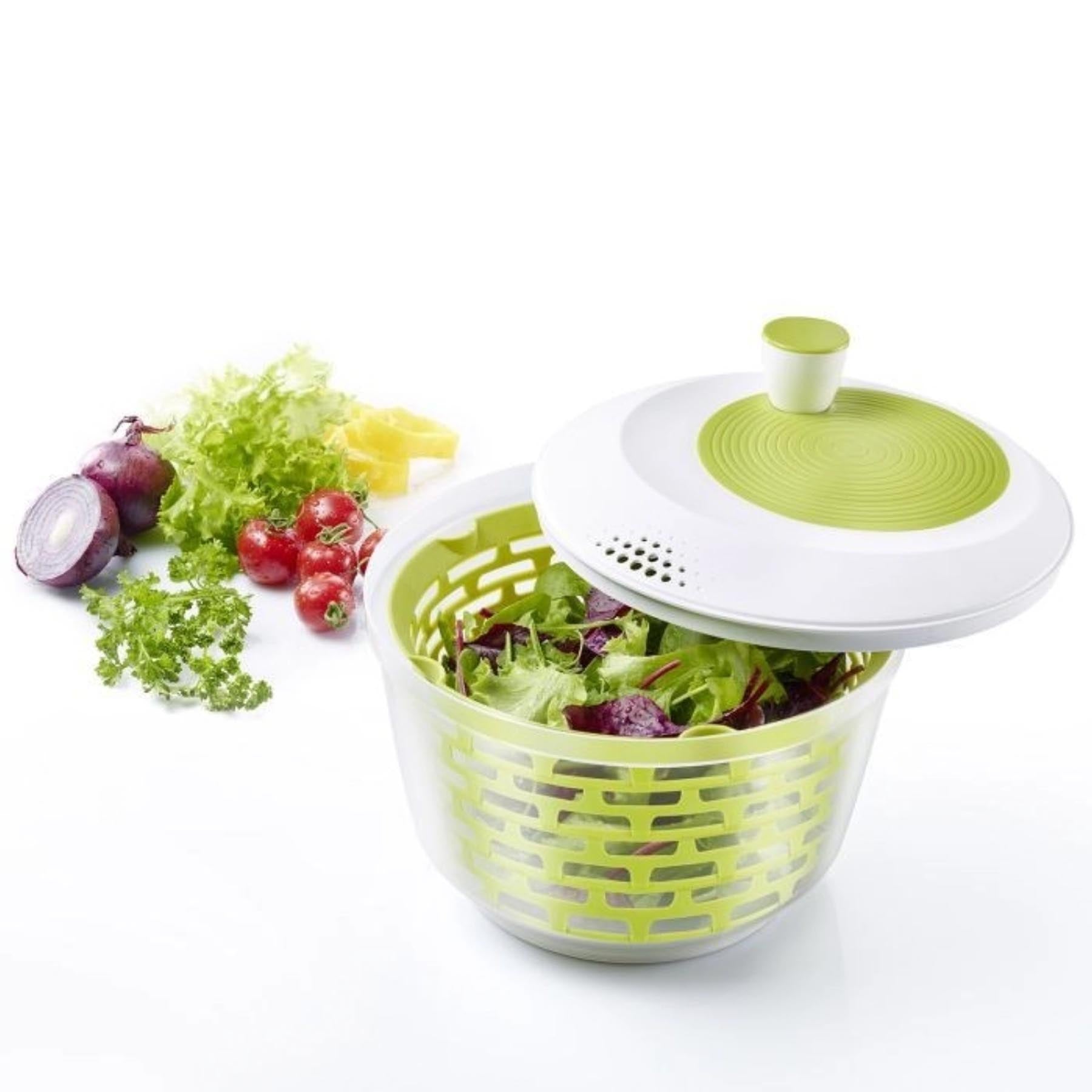 Moderne Salatschleuder Spinderella in Apfelgrün, 4,4 l, ideal für frische Salate, präsentiert in stilvollem Design von Westmark.