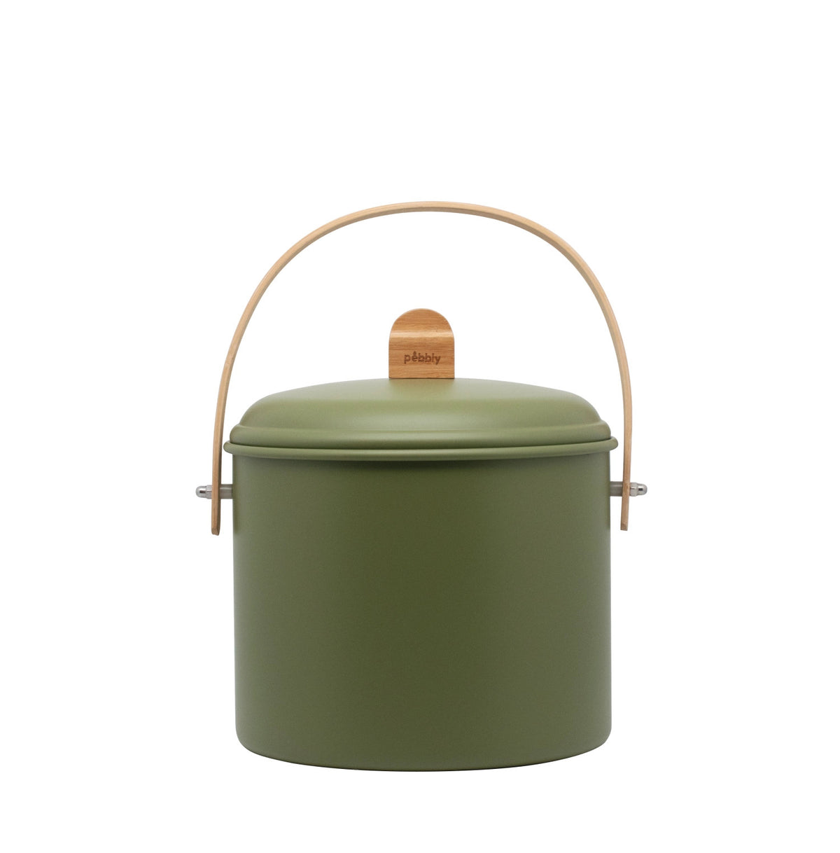 Kompostbehälter 7l Metall olive und Bambus mit Kohlefilter in Grün präsentiert im Onlineshop von KAQTU Design AG. Mülleimer ist von Pebbly