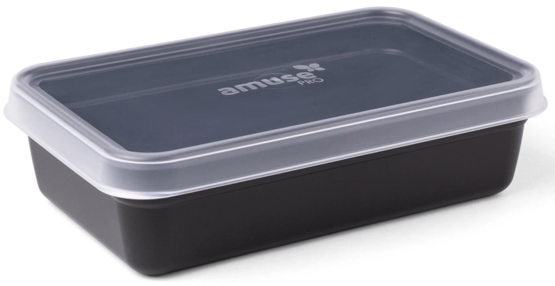 Rechteckige Mehrwegschale M von Amuse in elegantem Schwarz, ideal für Lunch und Snacks, mit einem Fassungsvermögen von 950 ml.