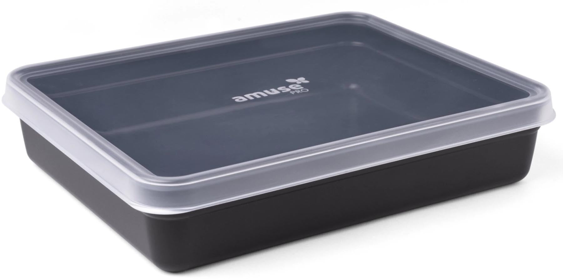 Rechteckige Mehrwegschale in Schwarz mit 2000ml Volumen, ideal für Lunch und Snacks, von Amuse Pro, stilvoll und funktional.