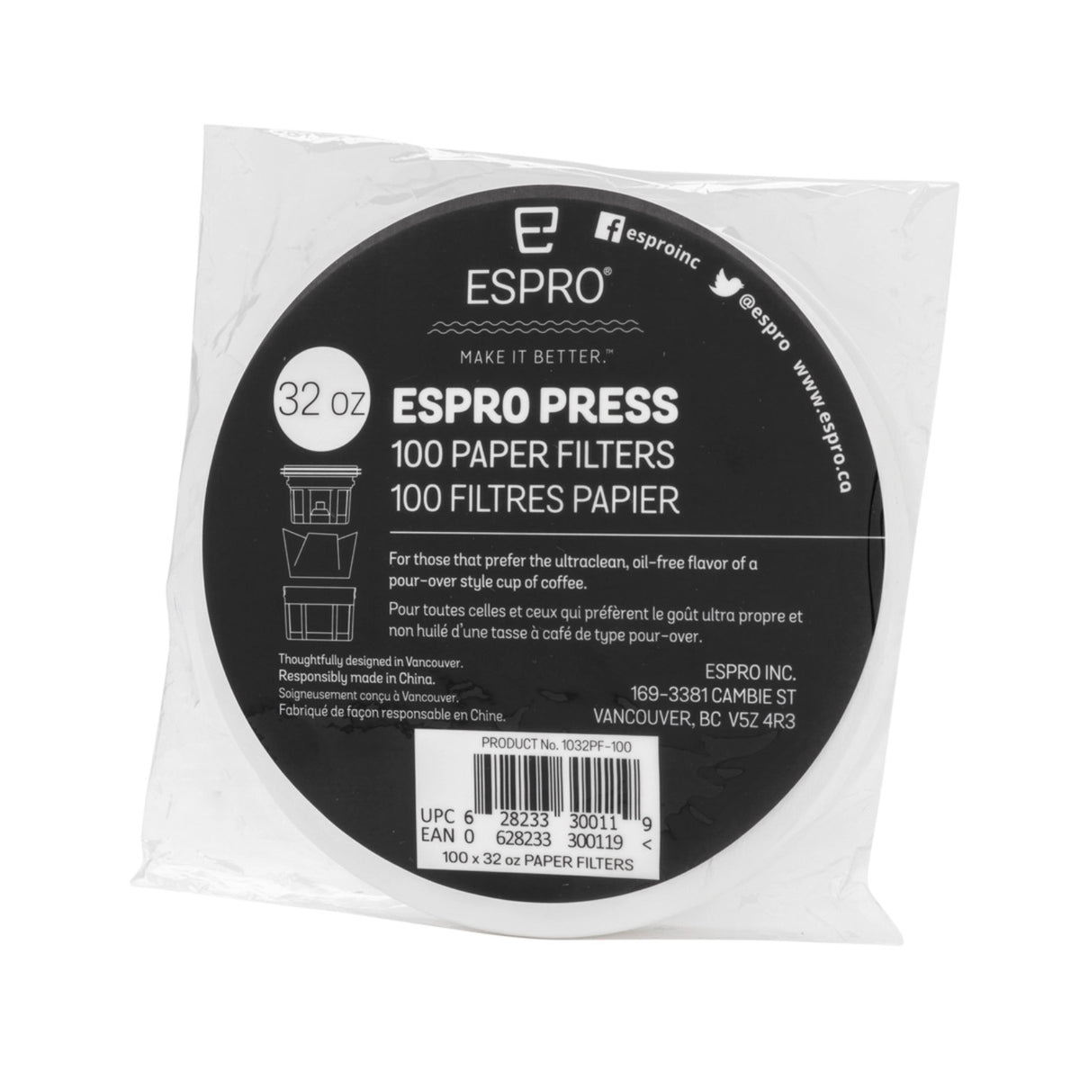 Kaffeefilter Papier für French Press 946ml in Schwarz präsentiert im Onlineshop von KAQTU Design AG. Küchenhelfer ist von Espro