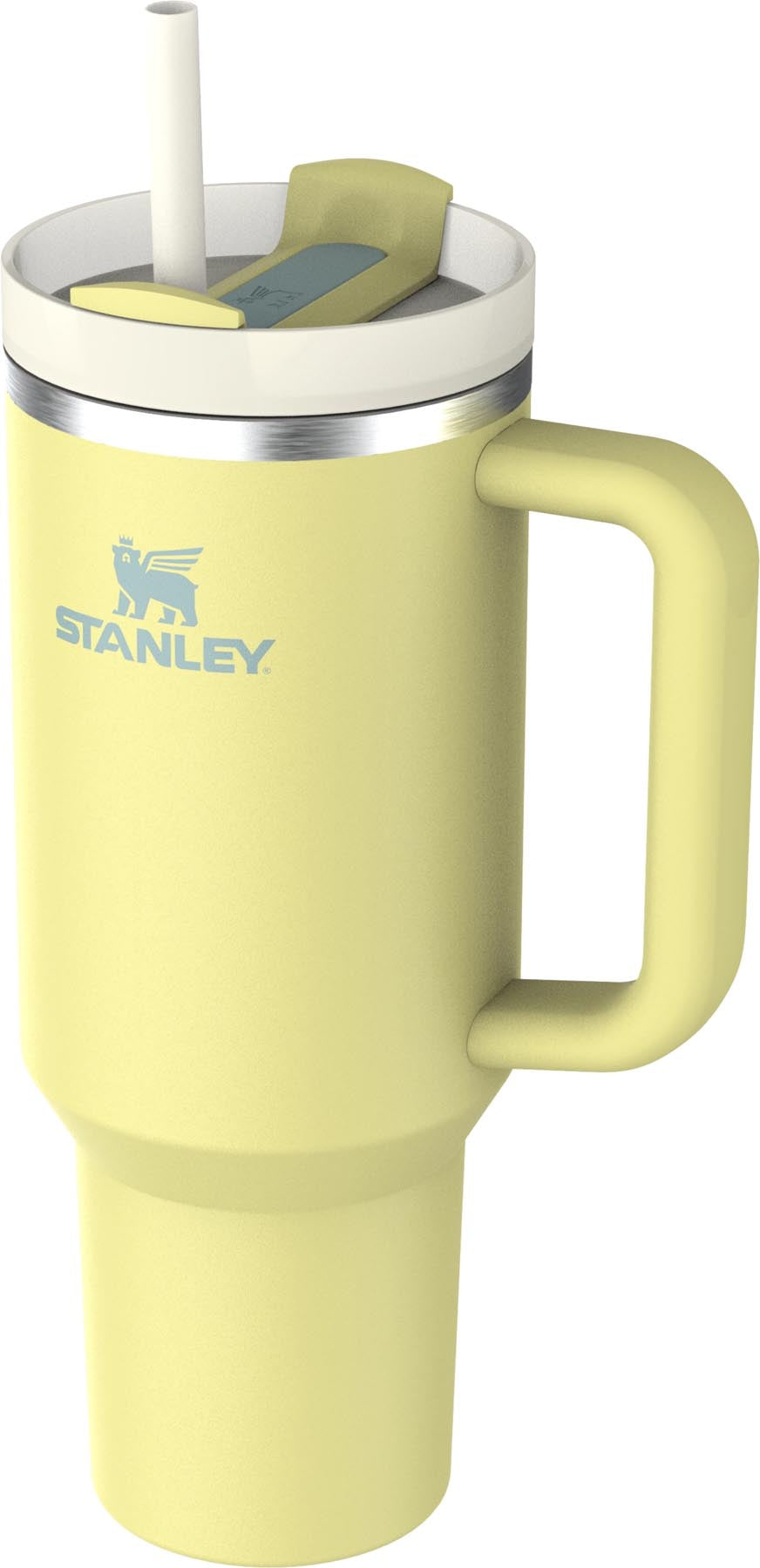 Stylische Stanley Thermosflasche Quencher FlowState 1.18l in leuchtendem Pomelo-Gelb, ideal für kalte und heiße Getränke.