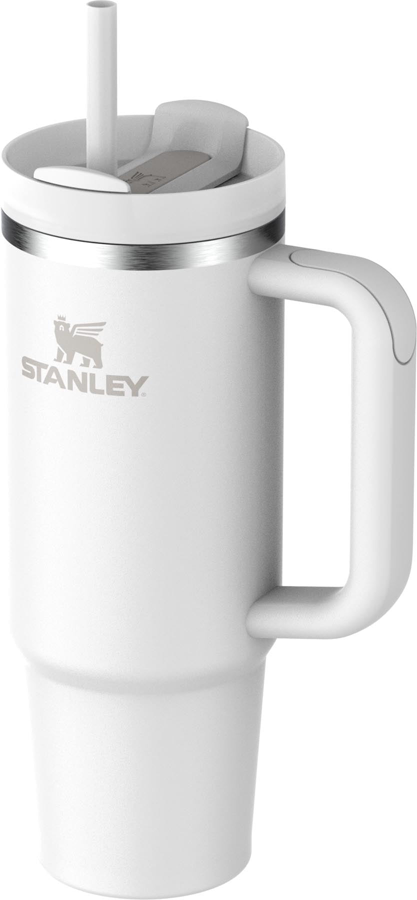 Elegante Stanley Thermosflasche Quencher FlowState 0.89l in frostigem Weiß, ideal für kalte Getränke und unterwegs.