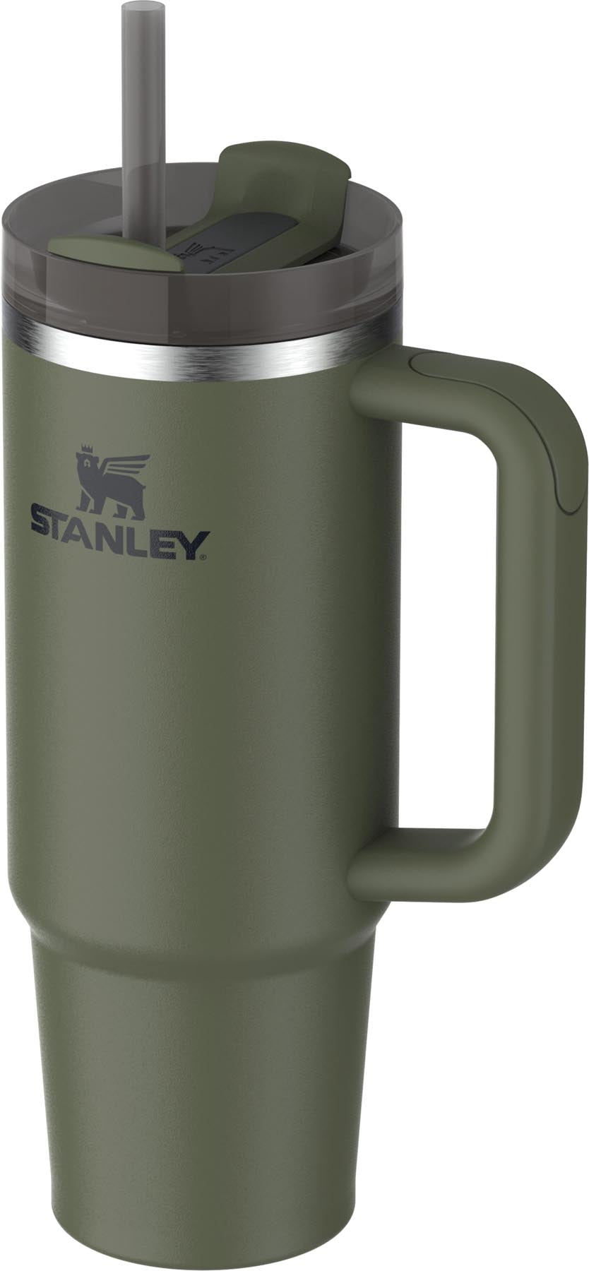 Stylische Stanley Thermosflasche Quencher FlowState 0.89l in getrocknetem Kieferngrün, ideal für unterwegs und umweltfreundlich.