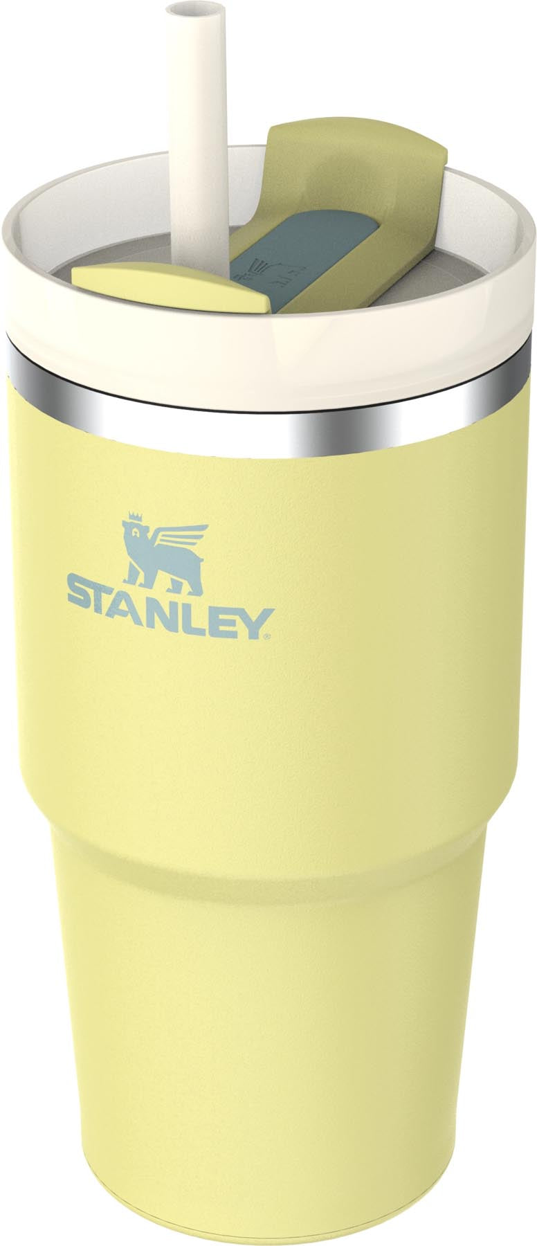 Stylische Thermosflasche Quencher FlowState 0.6l in leuchtendem Pomelo-Gelb von Stanley, ideal für kalte und heiße Getränke.