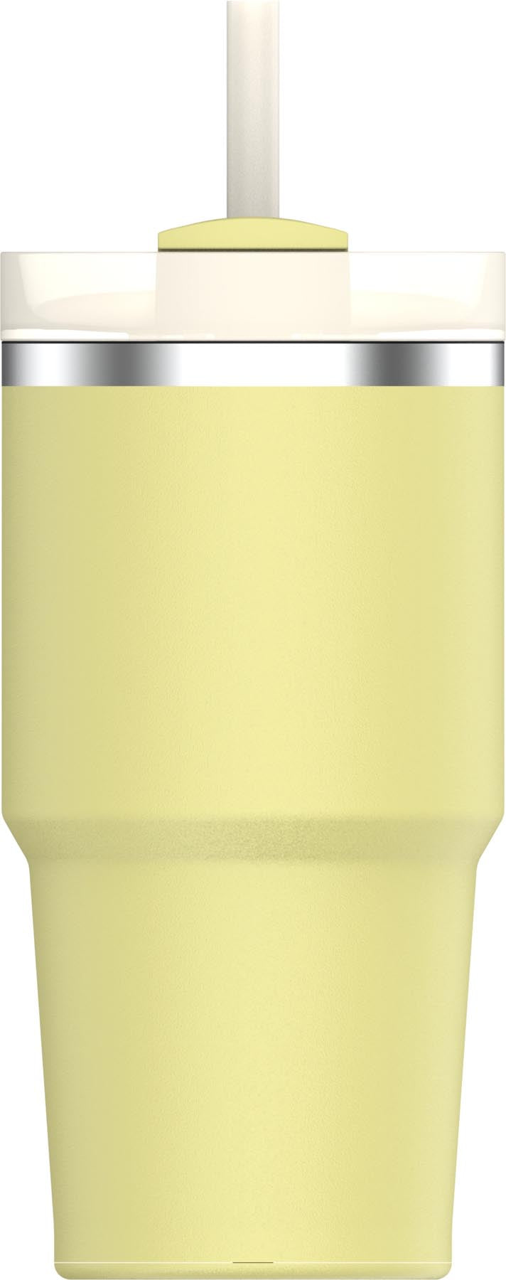 Moderne Stanley Thermosflasche Quencher FlowState 0.6l in frischem Pomelo-Gelb, perfekt für unterwegs und hält Getränke lange warm oder kühl.