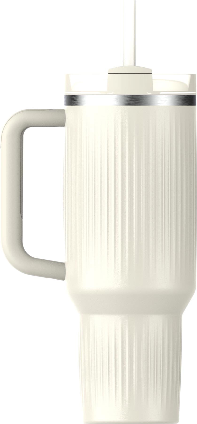 Stilvolle Stanley Thermosflasche Quencher Fluted 1.18l in glänzendem Creme, perfekt für kalte und heiße Getränke unterwegs.