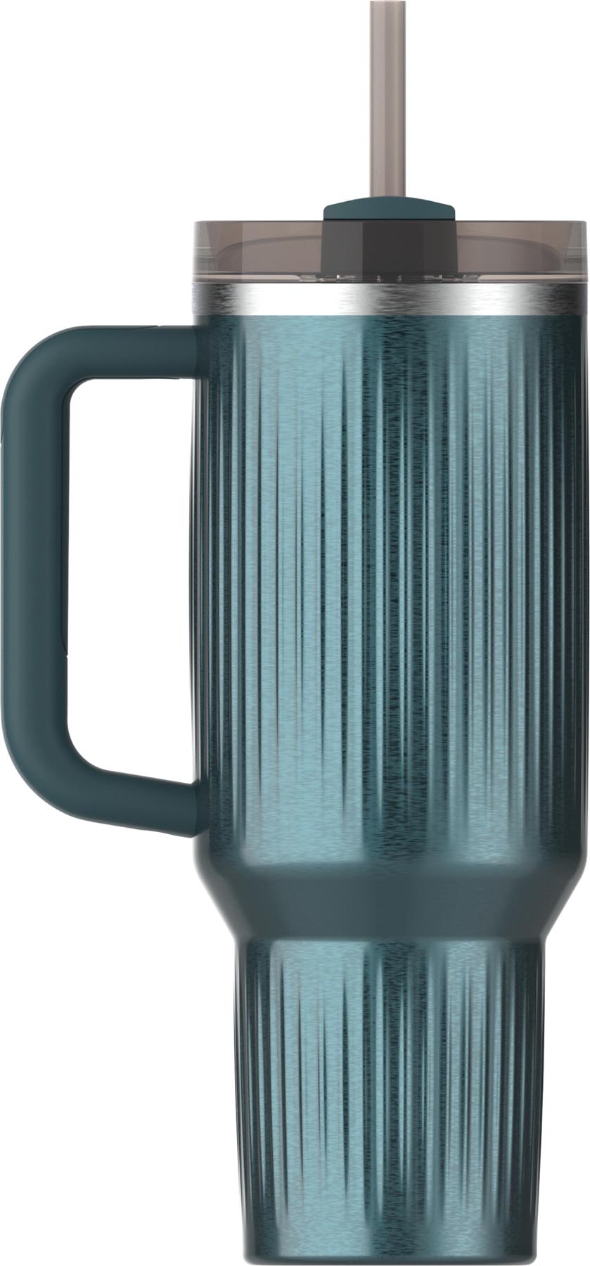 Elegante Stanley Quencher Fluted Thermosflasche mit 1,18 l Fassungsvermögen in strahlendem Marina Shine Blau, ideal für kalte und heiße Getränke.