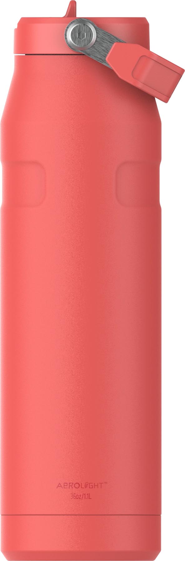 Stylische Stanley Thermosflasche IceFlow mit Flip Straw in lebhaftem Hot Coral, 1.06l, perfekt für aktive Lebensstile und unterwegs.