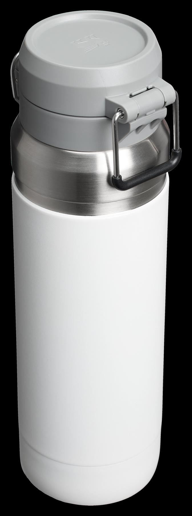 Stylische Quick-Flip Wasserflasche von Stanley in frostigem Weiß, ideal für unterwegs und perfekt für Hydration bei jedem Abenteuer.