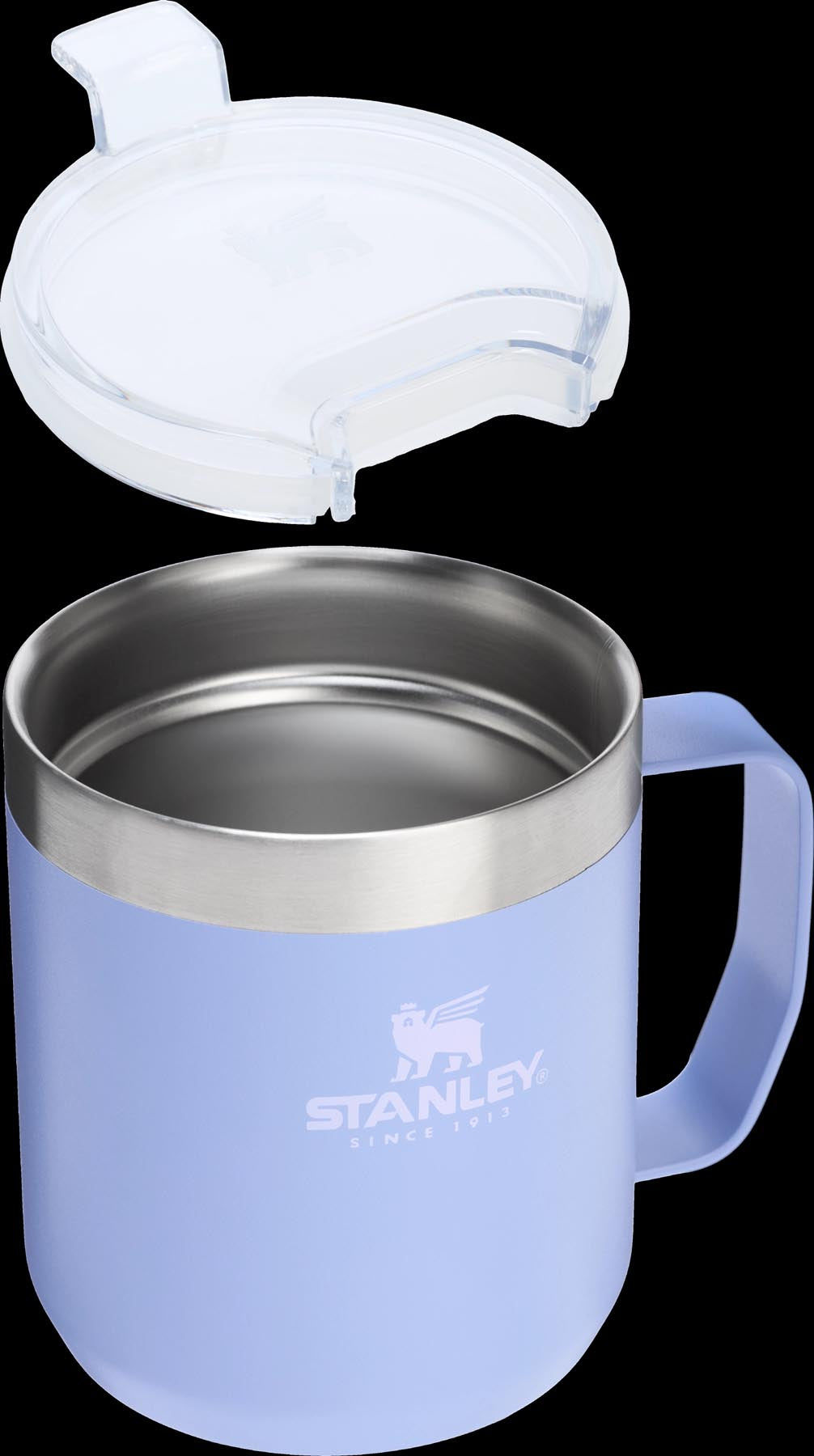 Praktischer Everyday Camp Mug in sanftem Hydrangea-Violett von Stanley, ideal für Outdoor-Aktivitäten und vielseitige Getränke.