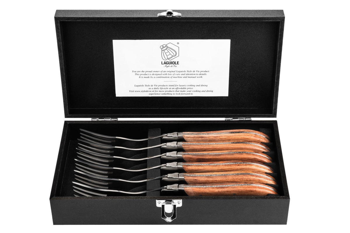 Laguiole Luxury Line Gabeln pakka rose in Braun präsentiert im Onlineshop von KAQTU Design AG. Besteck ist von Laguiole Style de Vie