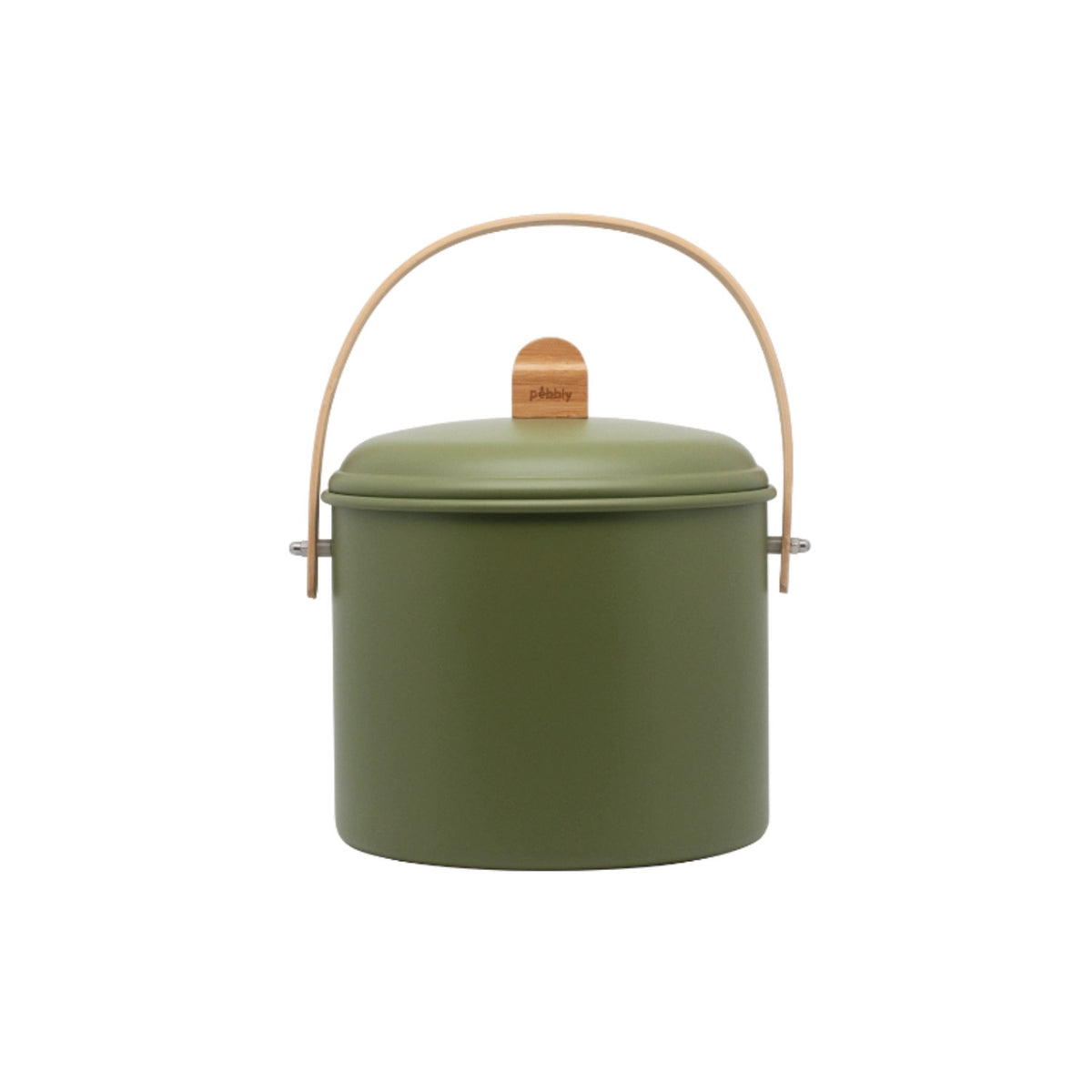 Kompostbehälter 3.5l Metall olive und Bambus mit Kohlefilter in Grün präsentiert im Onlineshop von KAQTU Design AG. Mülleimer ist von Pebbly