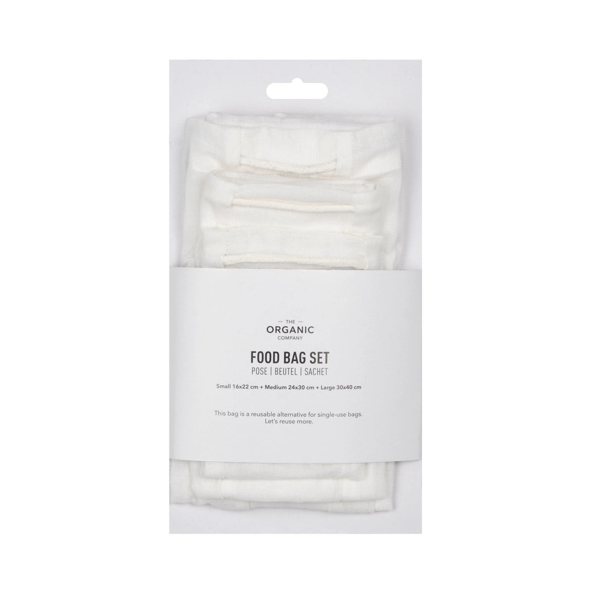 Food bag 3er Set Beutel natural white Biobaumwolle in Weiss präsentiert im Onlineshop von KAQTU Design AG. Küchenhelfer ist von The Organic Company