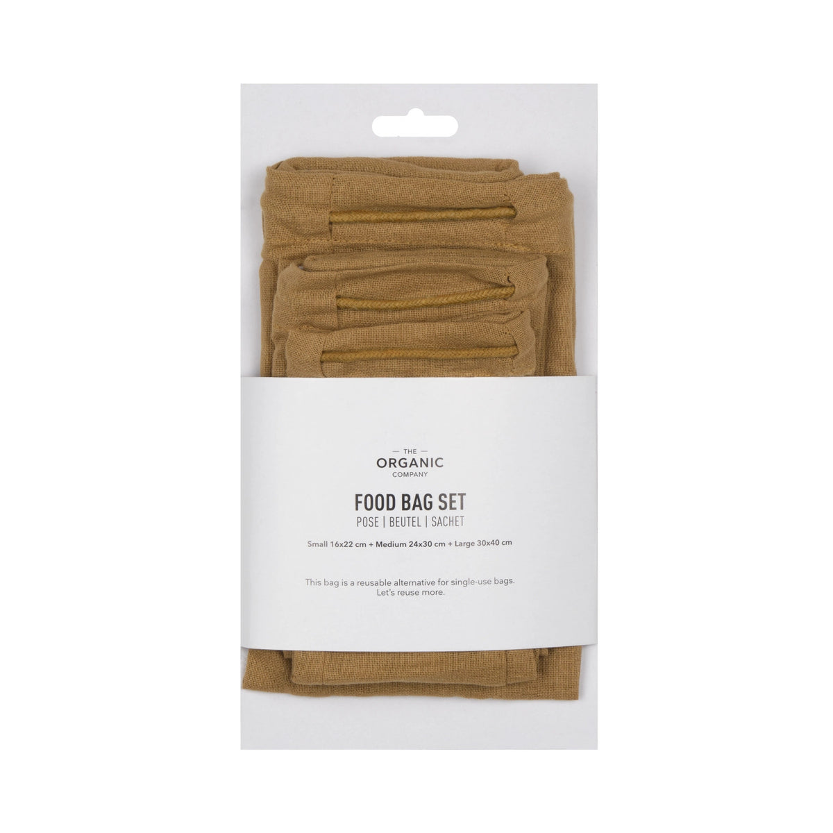 Food bag 3er Set Beutel khaki Biobaumwolle in Braun präsentiert im Onlineshop von KAQTU Design AG. Küchenhelfer ist von The Organic Company