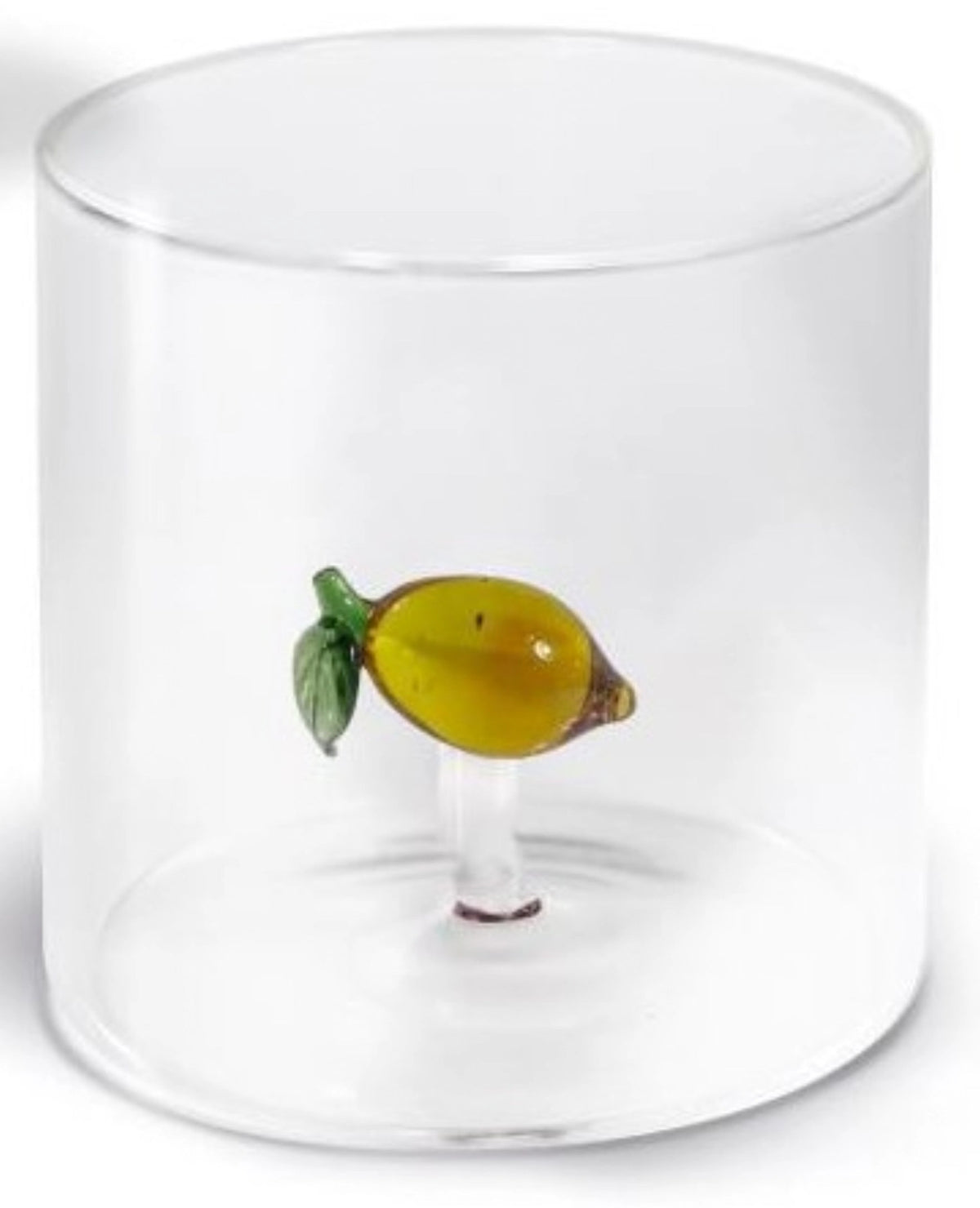 Transparentes Trinkglas aus Borosilikatglas mit Limonen-Motiv, 250ml Fassungsvermögen, Grösse 8x8x8 cm, Hersteller Easy Life, Artikel WD566LIM