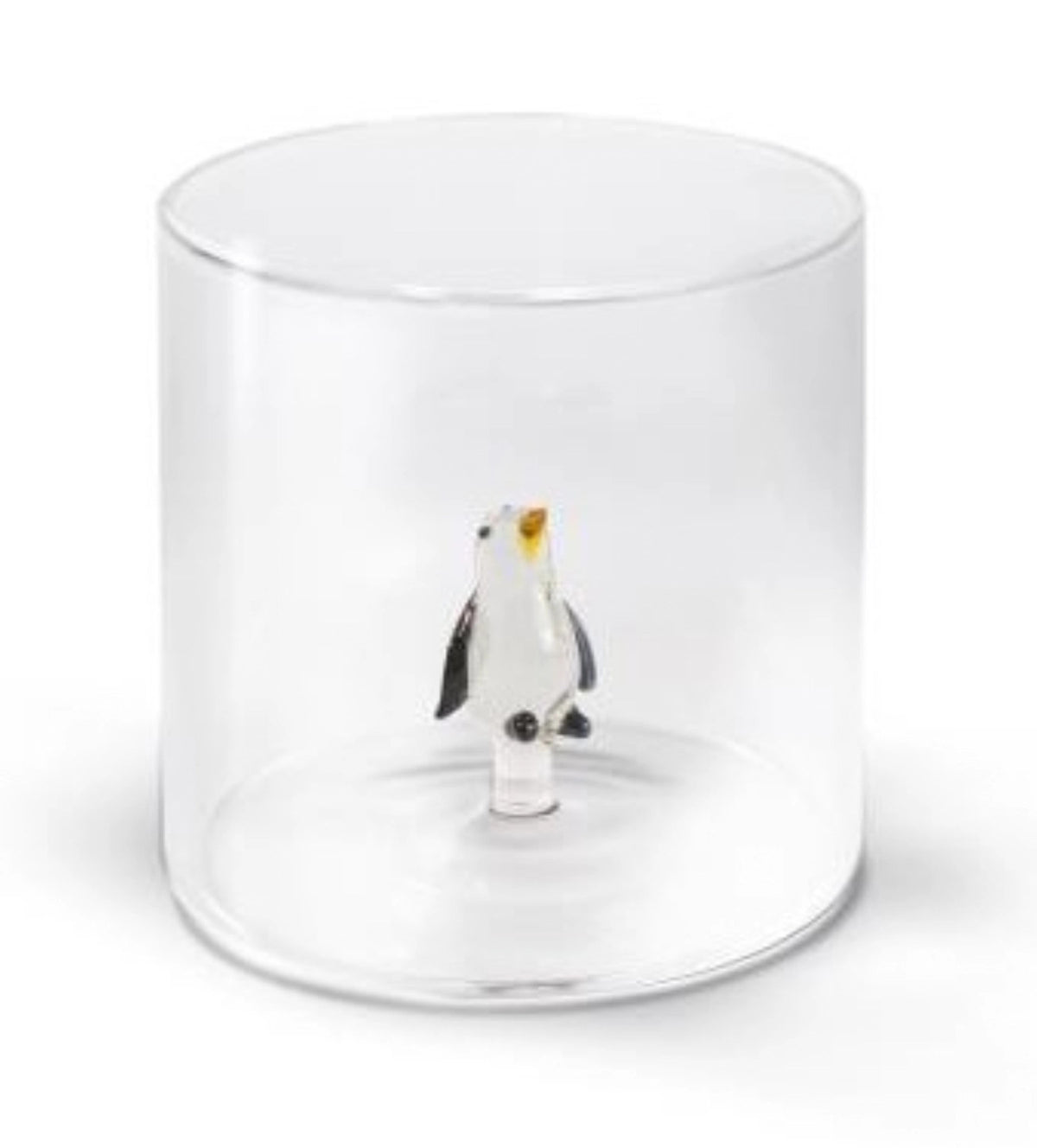 Transparentes Trinkglas aus Borosilikat mit Pinguin-Motiv, 250ml Fassungsvermögen, Masse 8x8x8cm, Hersteller Easy Life, Artikelnummer WD566PIN