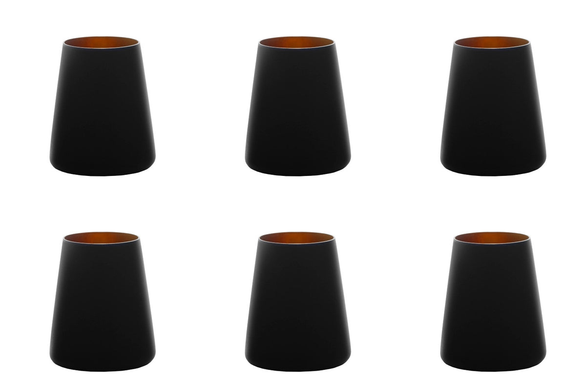 Sechs Trinkgläser aus Glas der Serie Elements von Stölzle in Schwarz/Bronze, Becher mit 380ml Fassungsvermögen, kupferfarbene Gestaltung