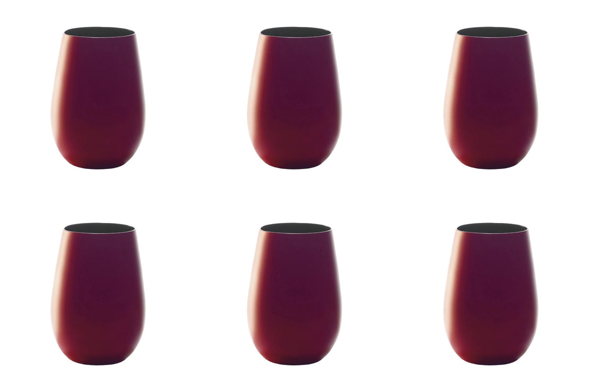 6er Set Elements Becher 465ml von Stölzle aus Glas, Farbkombination Rot und Schwarz, Trinkgläser für den Tisch im Haushalt.