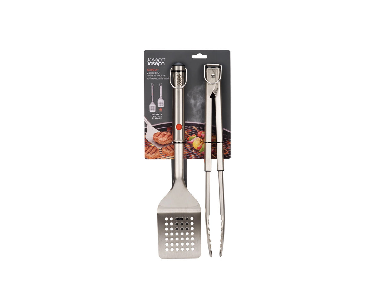 2er Set GrillOut BBQ Wender und Zange Edelstahl in Silber präsentiert im Onlineshop von KAQTU Design AG. Grillbesteck ist von Joseph Joseph