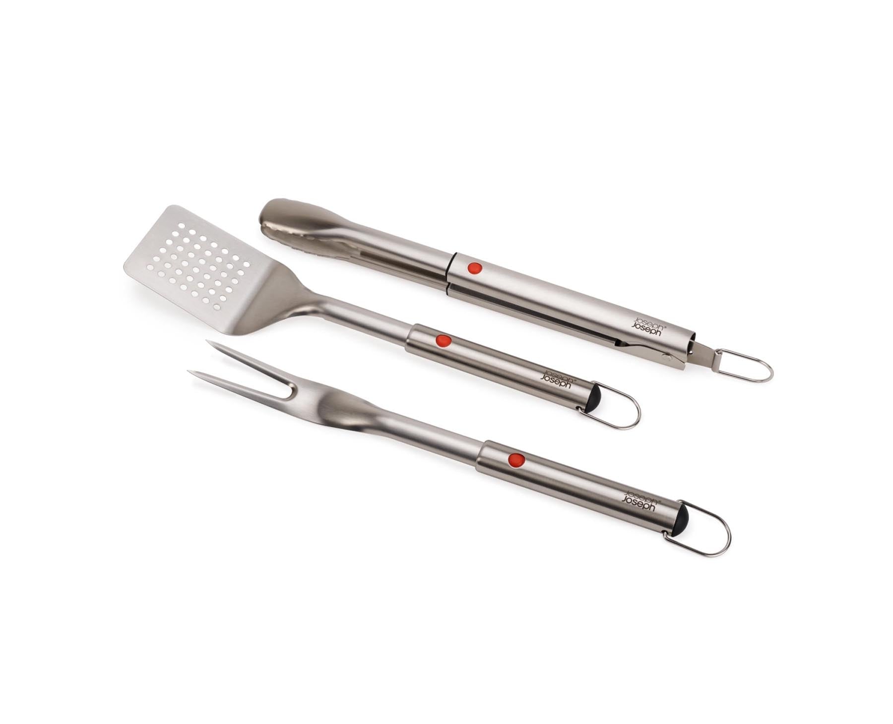 3er Set GrillOut BBQ Wender, Zange und Gabel Edelstahl in Silber präsentiert im Onlineshop von KAQTU Design AG. Grillzubehör ist von Joseph Joseph