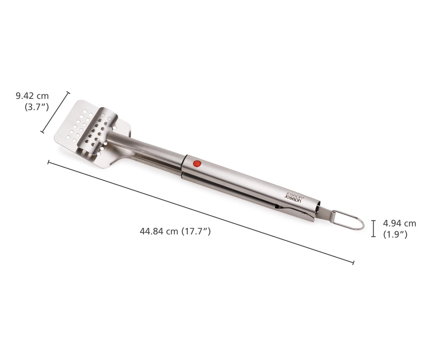 Vielseitiger GrillWender von Joseph Joseph mit einem flexiblen, einziehbaren Kopf und Zange, perfekt für das Grillen und Servieren von Speisen.