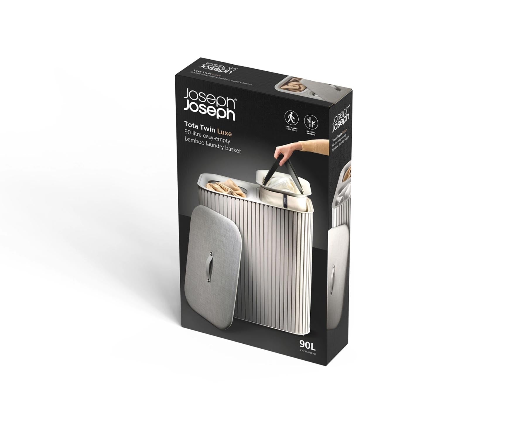 Eleganter Tota Twin Luxe Wäschekorb in Ecru mit 90l Volumen, ideal für stilvolle Wäscheorganisation. Hochwertiges Design von Joseph Joseph.