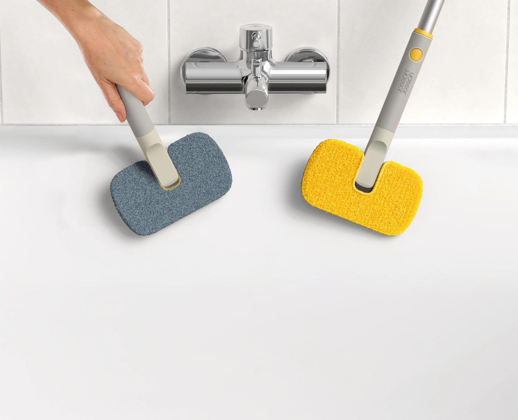 Der CleanTech 2-in-1 Bodenschrubber in elegantem Hellstein bietet effiziente Reinigungslösungen und stilvolles Design für jeden Haushalt.