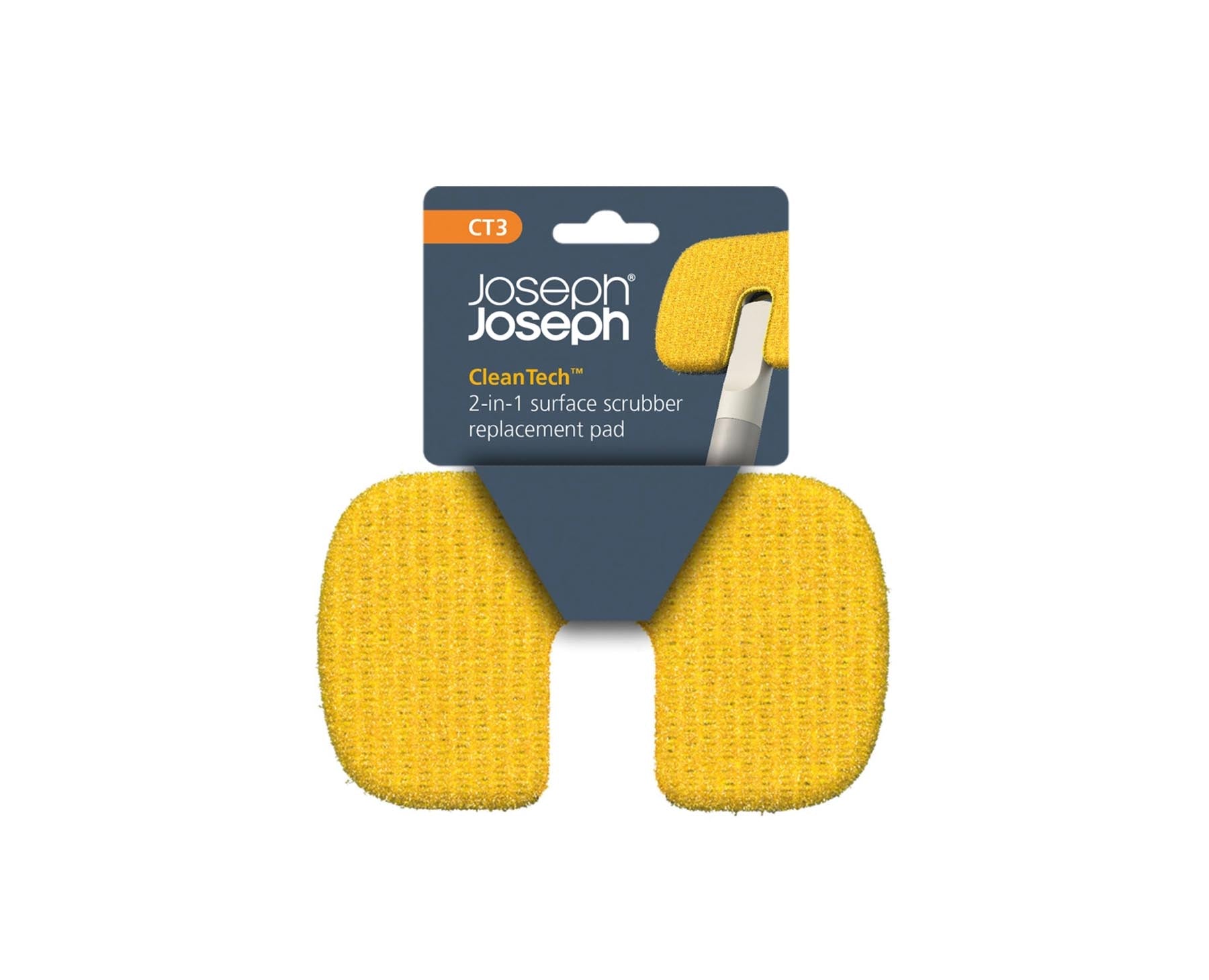 Effizientes CleanTech Ersatzpad in blau und gelb, 18x11cm, ideal für gründliche Reinigung mit dem Joseph Joseph Bodenschrubber.