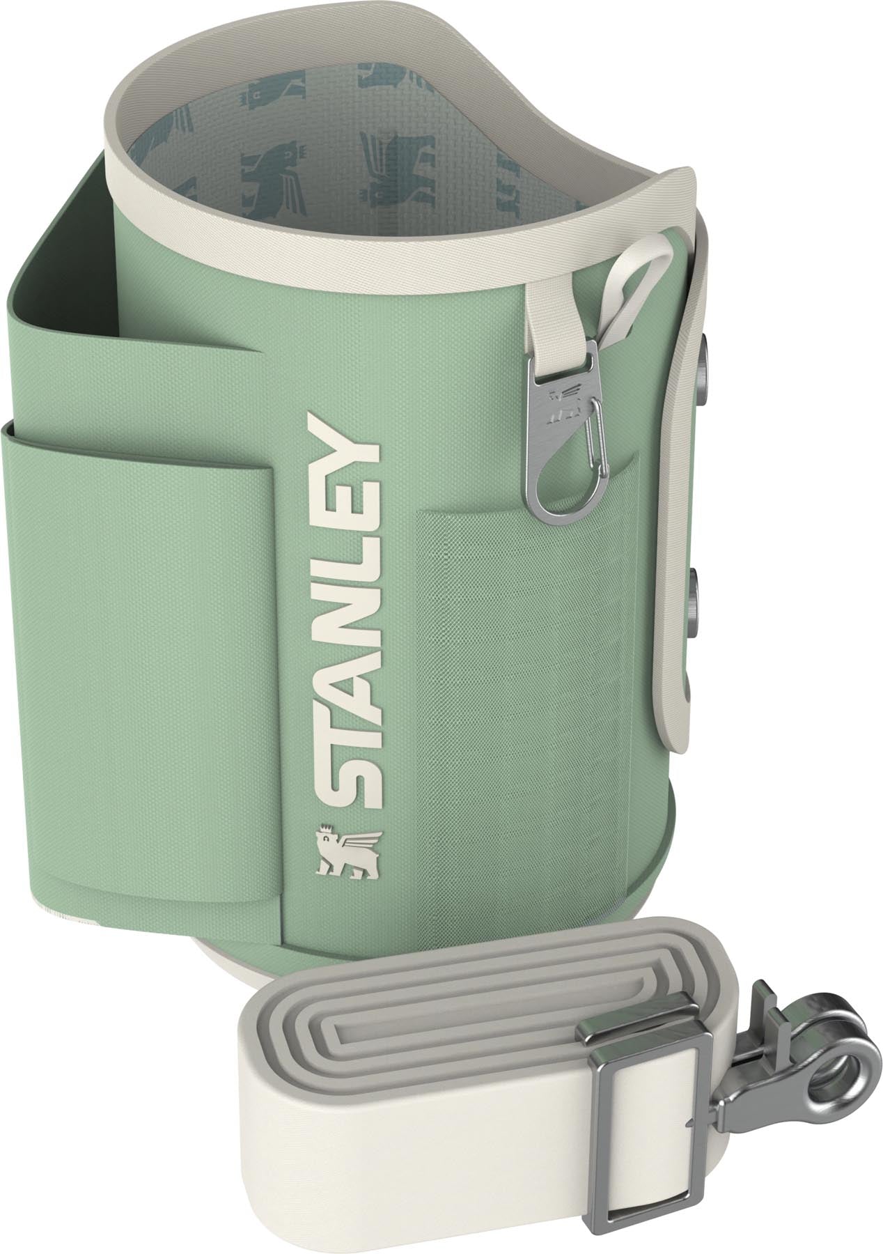 Stylische Stanley Thermosflasche in Pistazienfarbe, ideal für unterwegs. Hält Getränke lange kühl und ist perfekt für jeden Tag.