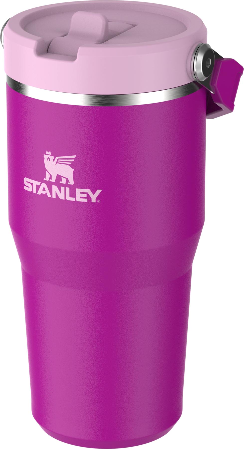 Stylischer IceFlow Flip Straw Becher in Violett mit 0.6l Fassungsvermögen von Stanley, ideal für kalte Getränke unterwegs.