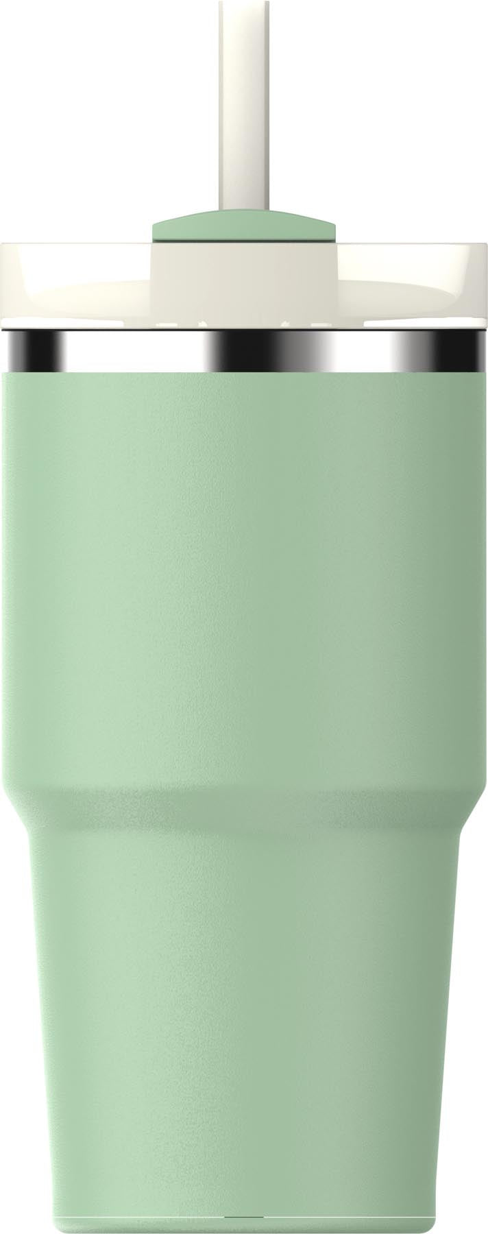 Moderne Stanley Thermosflasche Quencher FlowState 0.6l in elegantem Pistaziengrün, perfekt für die Erfrischung unterwegs.