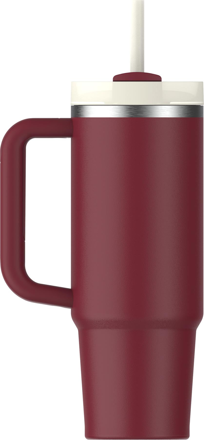 Stylische Stanley Thermosflasche Quencher FlowState in Cranberry-Rot, ideal für kalte Getränke und unterwegs. Kapazität: 0.89l.