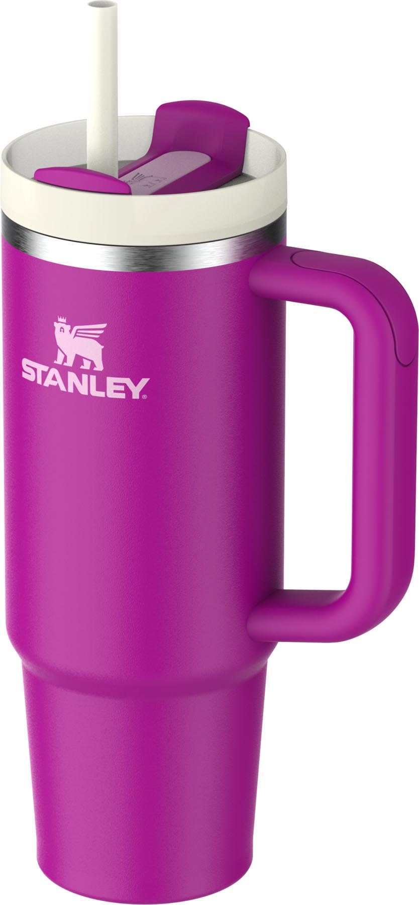 Stylische Thermosflasche Quencher FlowState 0.89l in Violett mit innovativem Design von Stanley, ideal für unterwegs und im Alltag.