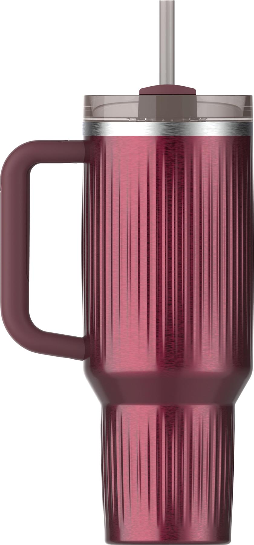 Elegante Quencher Fluted Thermosflasche in schimmerndem Granatrot, ideal für kalte und heiße Getränke, von Stanley.