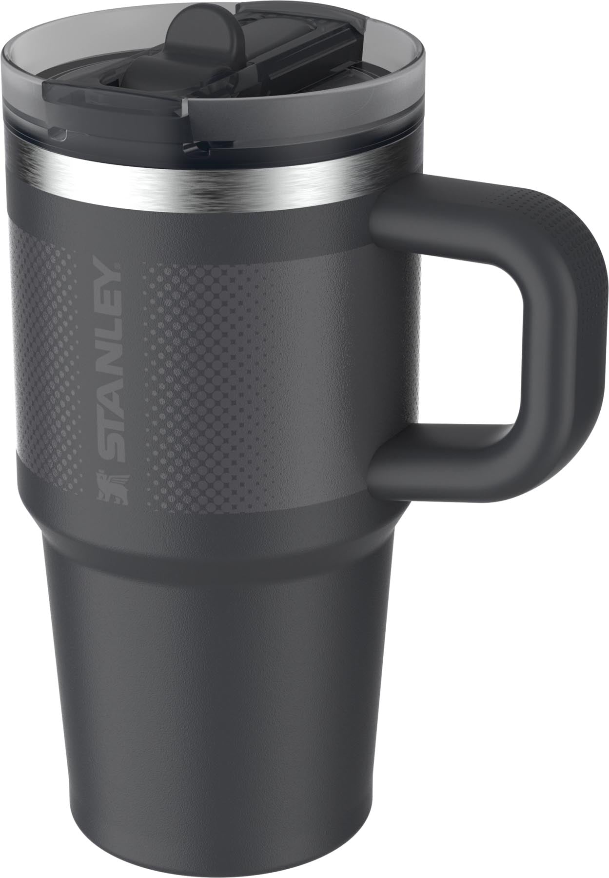 Stylische Stanley Thermosflasche Quencher ProTour mit Flip Straw in elegantem Schwarz-Fade, ideal für unterwegs und sportliche Aktivitäten.