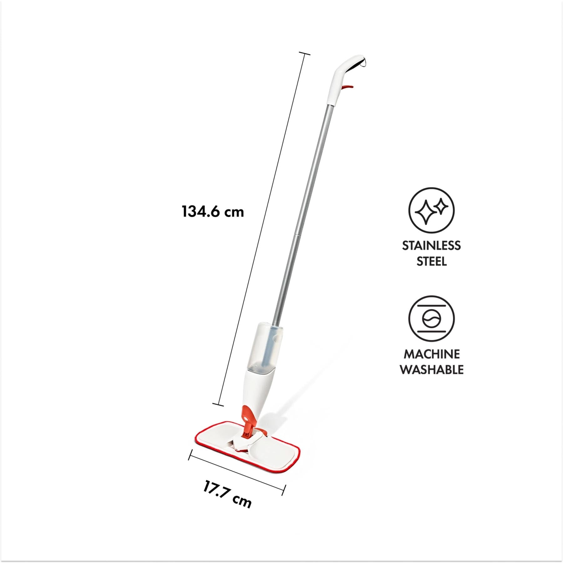 Praktischer GG Sprühmopp von OXO, ideal für schnelles Wischen und gründliche Reinigung aller Bodenarten, ausgestattet mit einem komfortablen Griff.