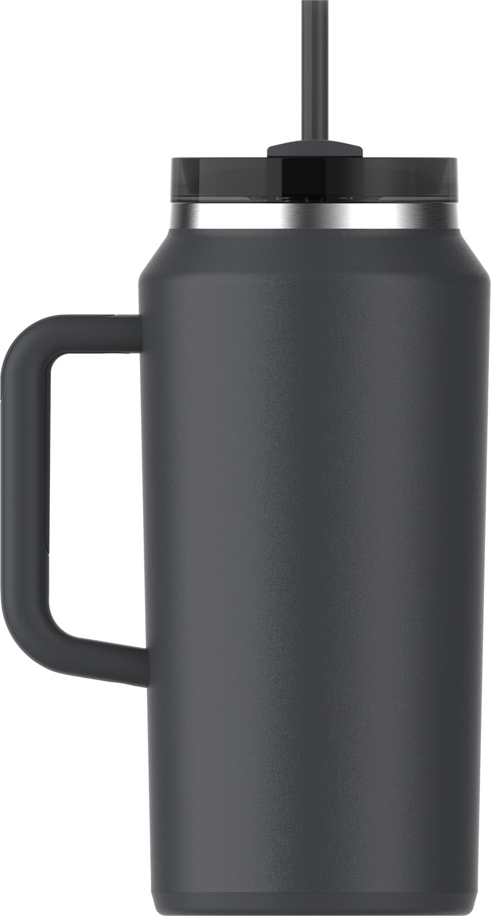 Stylischer Quencher Tumbler in elegantem Schwarz, ideal für kalte und heiße Getränke, mit 1.9l Fassungsvermögen von Stanley.