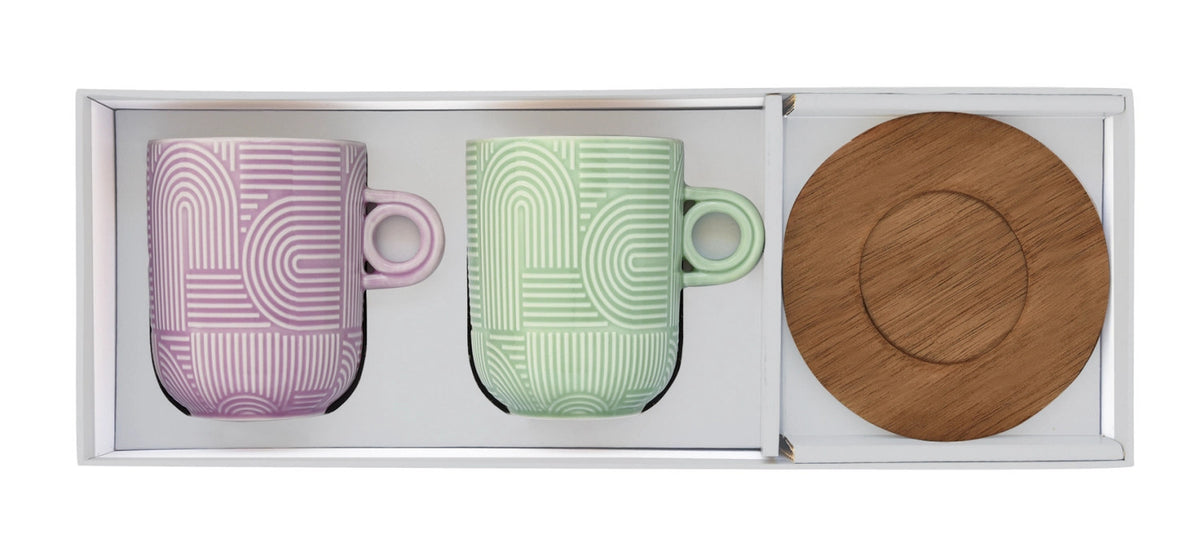 2er Set Take a Loop Kaffeetasse 350ml mit Akazienuntersetzer in Mehrfarbig präsentiert im Onlineshop von KAQTU Design AG. Tasse ist von Easy Life