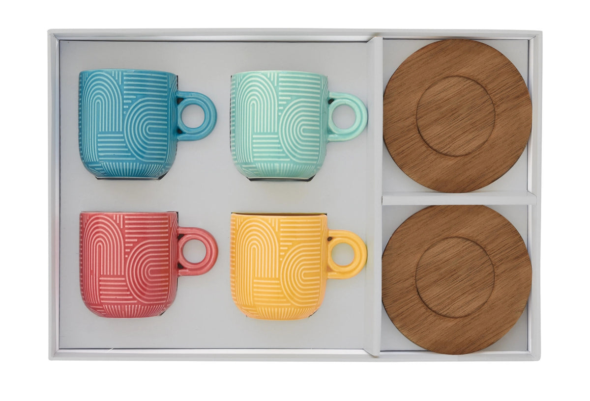 4er Set Take a Loop Espressotasse 110ml mit Akazienunters. in Mehrfarbig präsentiert im Onlineshop von KAQTU Design AG. Tasse ist von Easy Life