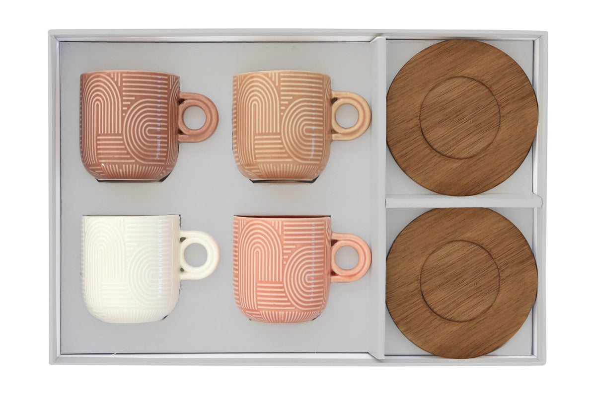 4er Set Take a Loop Espressotasse 110ml mit Akazienunters. in Mehrfarbig präsentiert im Onlineshop von KAQTU Design AG. Tasse ist von Easy Life