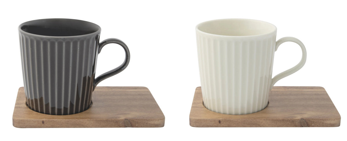 2er Set Take a Break Kaffeetasse 380ml mit Akazienunters. in Mehrfarbig präsentiert im Onlineshop von KAQTU Design AG. Tasse ist von Easy Life