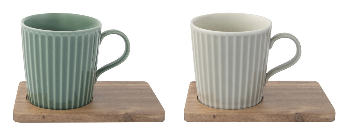 2er Set Take a Break Kaffeetasse 380ml mit Akazienunters. in Mehrfarbig präsentiert im Onlineshop von KAQTU Design AG. Tasse ist von Easy Life